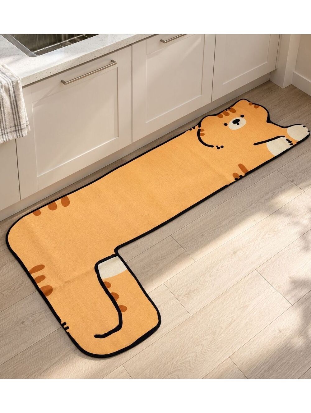 L-Shaped Orange Cat Rug 60“ NonSlip Kitchen Bathroom Runner Floor Mat Home Decor